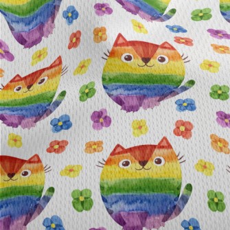Rainbow Cat Watercolor Flowers Athletic Mesh Flat Back