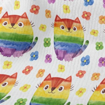 Rainbow Cat Watercolor Flowers Terry
