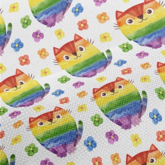 Rainbow Cat Watercolor Flowers Performance Linen