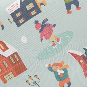 Children Playing Snowball Figh Twill