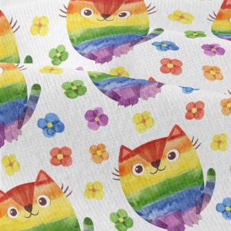 Rainbow Cat Watercolor Flowers Modern Jersey