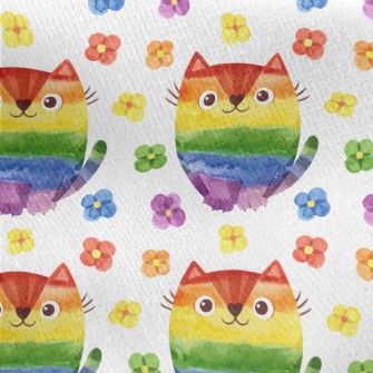 Rainbow Cat Watercolor Flowers Jersey Backed Fleece