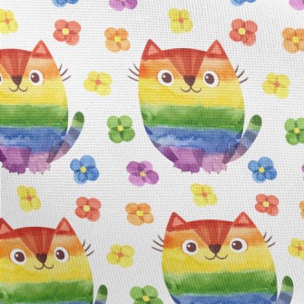 Rainbow Cat Watercolor Flowers Pongee