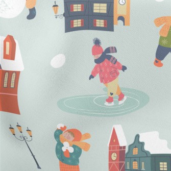 Children Playing Snowball Figh Lightweight Cotton Poplin