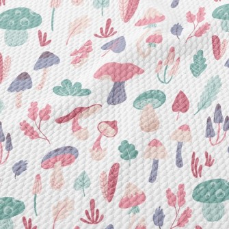 Playful Mushrooms With Leaves Birdseye Piqué