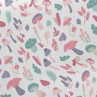 Playful Mushrooms With Leaves Twill