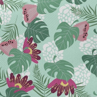 Big Red Flower Leaves Twill