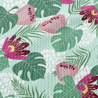 Big Red Flower Leaves Birdseye Piqué