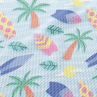 Coconut Tree And Surfboard Birdseye Piqué