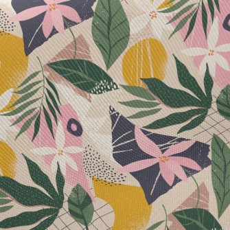 Collage Flowers Leaves Twill