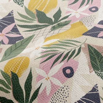 Collage Flowers Leaves Performance Linen