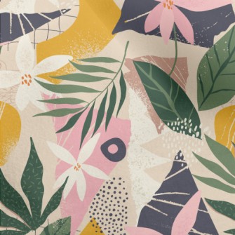 Collage Flowers Leaves Micro Fleece