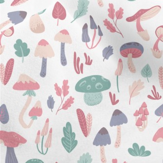 Playful Mushrooms With Leaves Micro Fleece