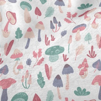 Playful Mushrooms With Leaves Minky