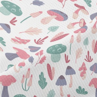 Playful Mushrooms With Leaves Piqué