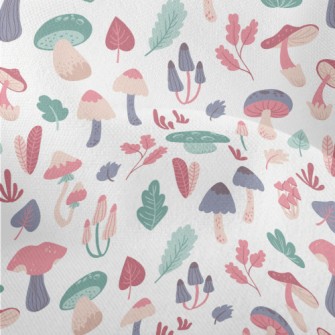Playful Mushrooms With Leaves Lightweight Performance Linen