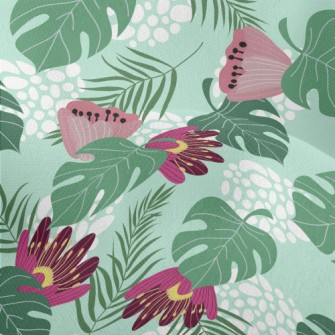 Big Red Flower Leaves Lightweight Performance Linen