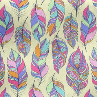 Beautiful Pattern Feathers Jersey Backed Fleece