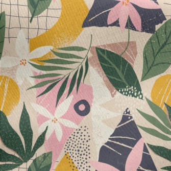 Collage Flowers Leaves Jersey Backed Fleece