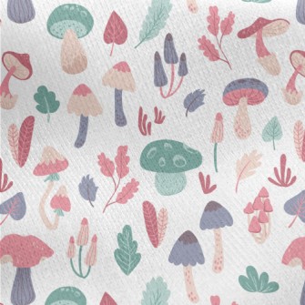 Playful Mushrooms With Leaves Jersey Backed Fleece