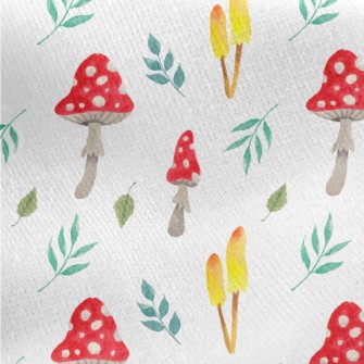 Mushrooms And Leaves Jersey Backed Fleece