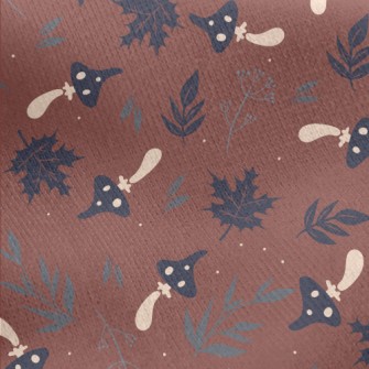 Mushrooms And Fallen Leaves Jersey Backed Fleece