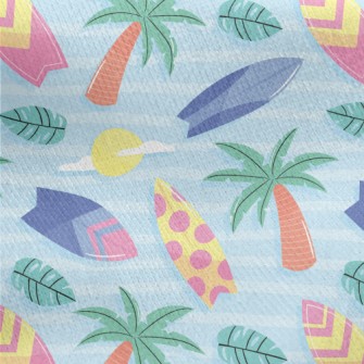Coconut Tree And Surfboard Jersey Backed Fleece
