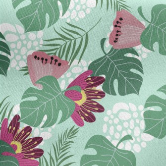 Big Red Flower Leaves Jersey Backed Fleece