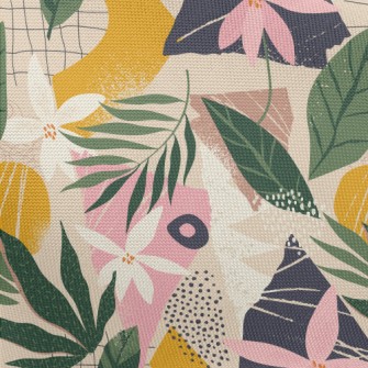 Collage Flowers Leaves Pongee