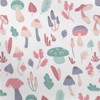 Playful Mushrooms With Leaves Pongee