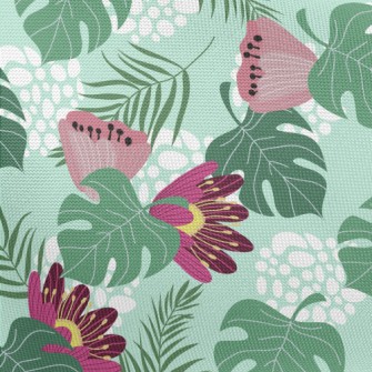 Big Red Flower Leaves Pongee