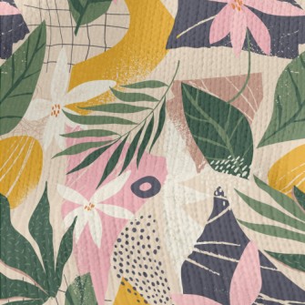 Collage Flowers Leaves Stretch Jersey