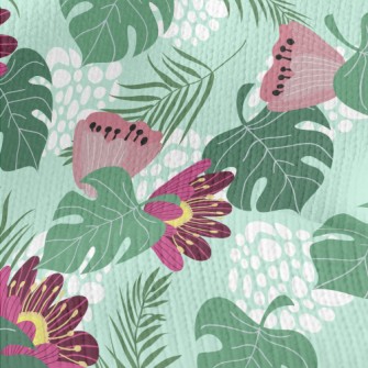 Big Red Flower Leaves Stretch Jersey