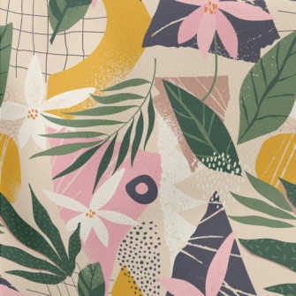 Collage Flowers Leaves Lightweight Cotton Poplin