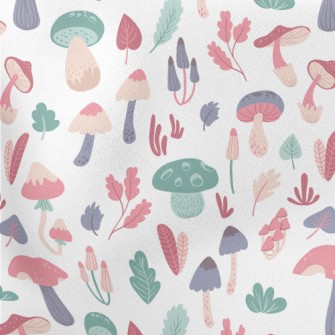 Playful Mushrooms With Leaves Lightweight Cotton Poplin