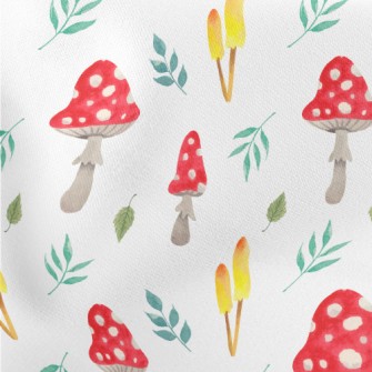 Mushrooms And Leaves Lightweight Cotton Poplin