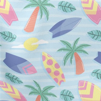 Coconut Tree And Surfboard Lightweight Cotton Poplin