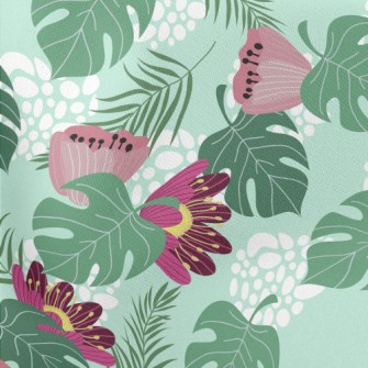 Big Red Flower Leaves Lightweight Cotton Poplin