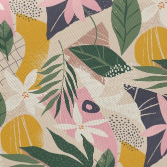 Collage Flowers Leaves Midweight Cotton Poplin