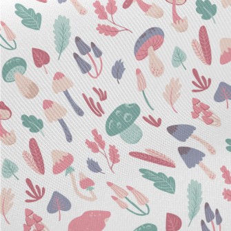 Playful Mushrooms With Leaves Midweight Cotton Poplin