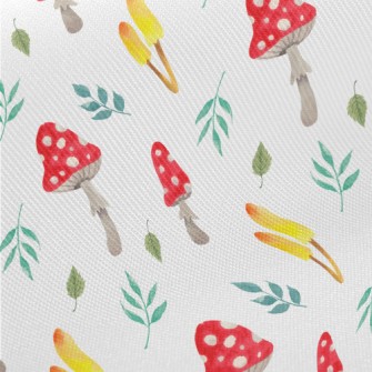 Mushrooms And Leaves Midweight Cotton Poplin