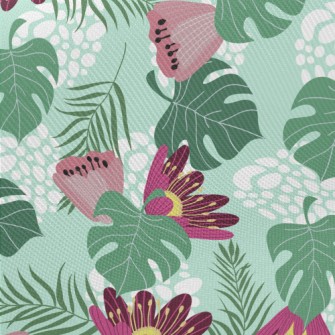 Big Red Flower Leaves Midweight Cotton Poplin