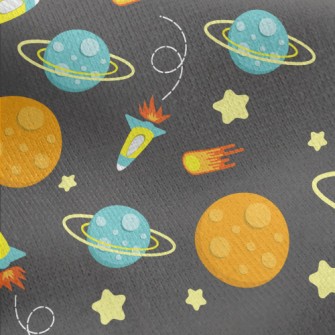 Spaceship And Planet Jersey Backed Fleece
