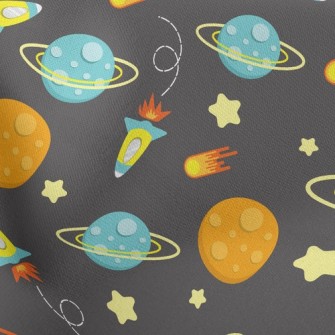 Spaceship And Planet Lightweight Cotton Poplin