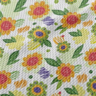 Color Pen Doodle Flowers Birdseye Piqué