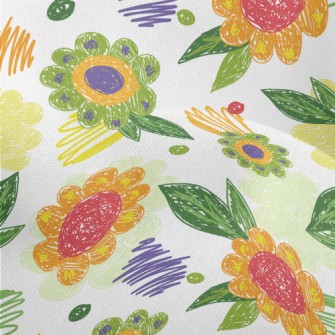 Color Pen Doodle Flowers Lightweight Performance Linen