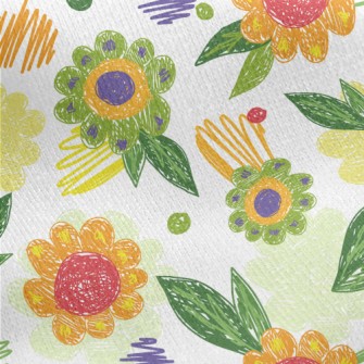 Color Pen Doodle Flowers Jersey Backed Fleece