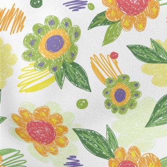 Color Pen Doodle Flowers Lightweight Cotton Poplin