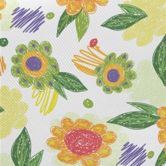 Color Pen Doodle Flowers Midweight Cotton Poplin