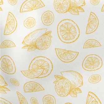 Hand Drawn Sliced Lemon Lightweight Cotton Poplin
